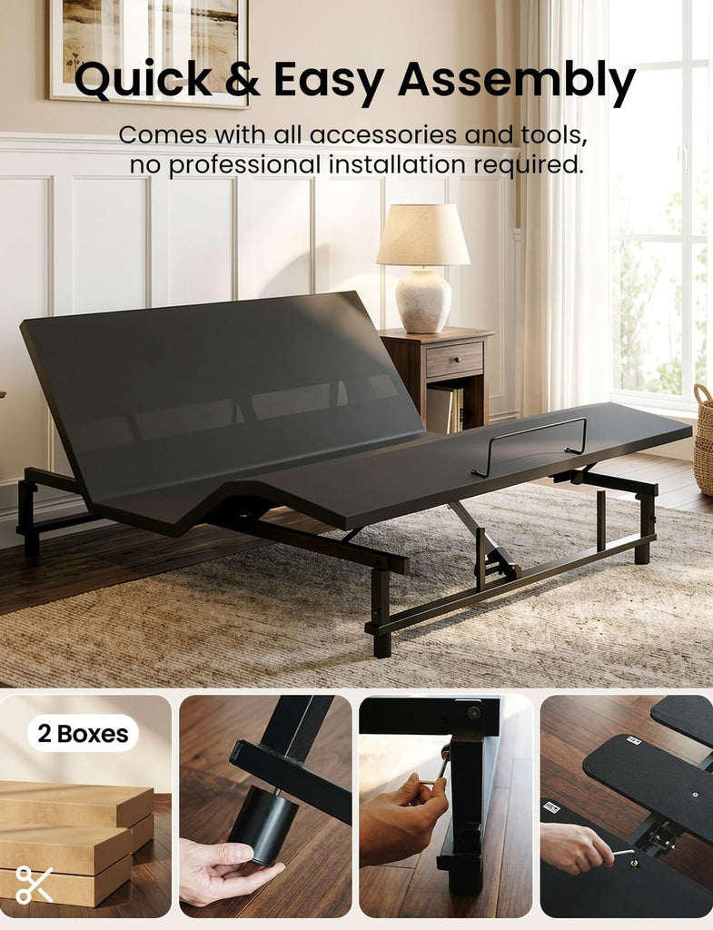 King Size Adjustable Bed Frame with Wireless Remote, Black-B