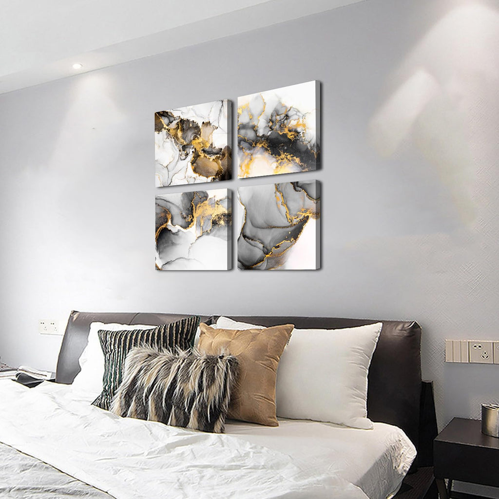 Abstract Texture Wall Art Black and Gold Marble Wall Decor Watercolor Ink Fluid Lines Picture Canvas Print Minimalist