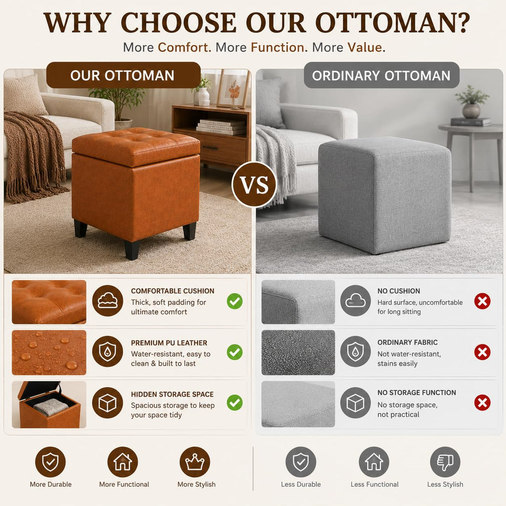 Leather Ottoman with Storage 18" Square Storage Ottoman