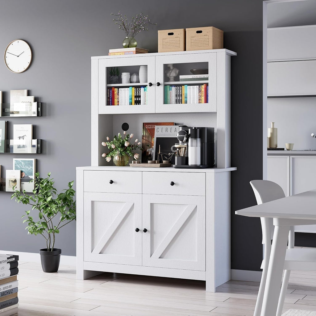 Kitchen Pantry Cabinet with Microwave Stand, Freestanding Hutch Cabinet with Buffet Cupboard, Tall Kitchen Cabinets