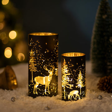 Christmas Hurricane Candle Holder: 2 Pcs Black Candle Holders for Pillar Candles Cylinder Mercury Glass Candle Holder