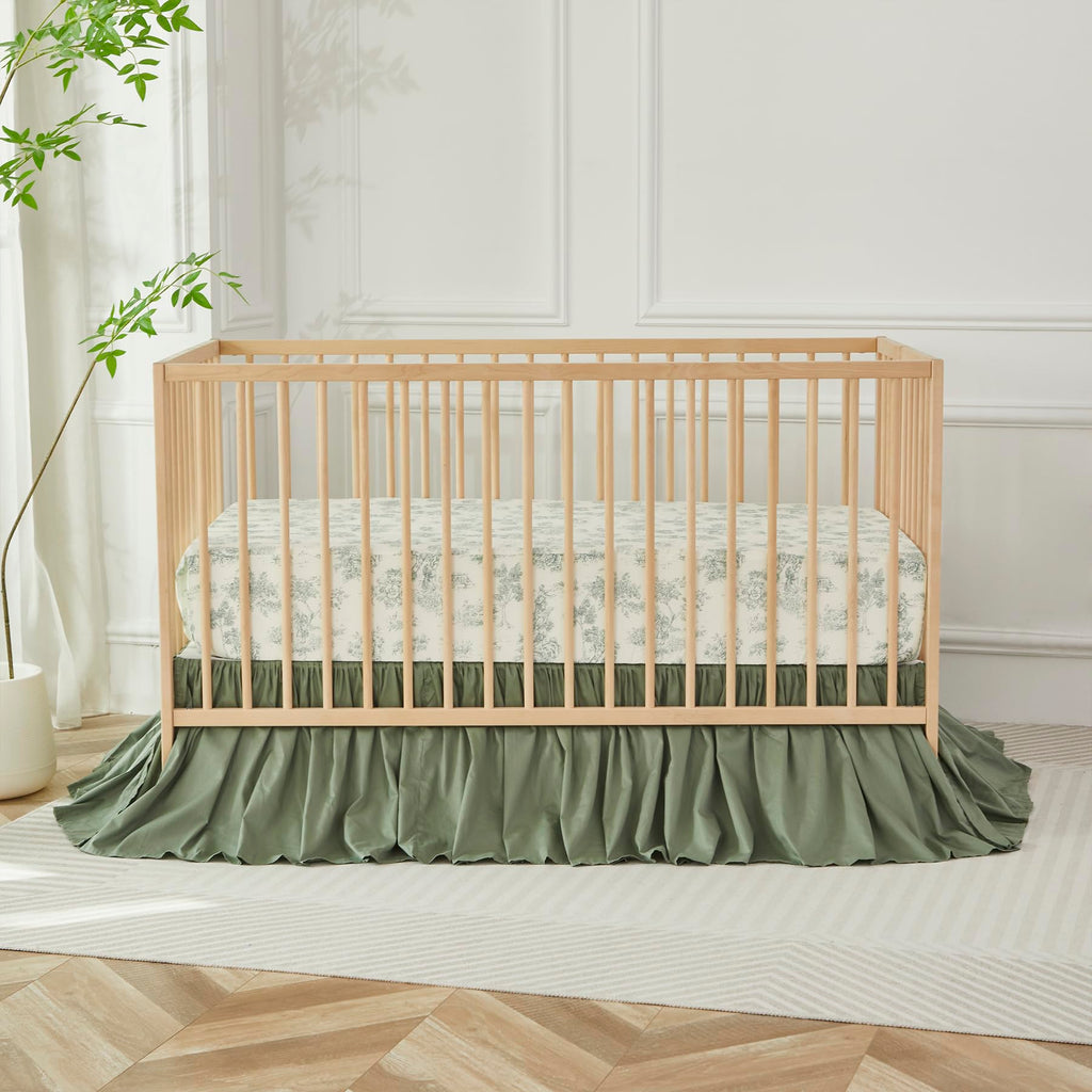 Crib Bed Skirt for Baby Girls Boys Gray Boho Bohemian Neutral Solid Cotton Toddler Bedskirt Farmhouse Chic Ruffle