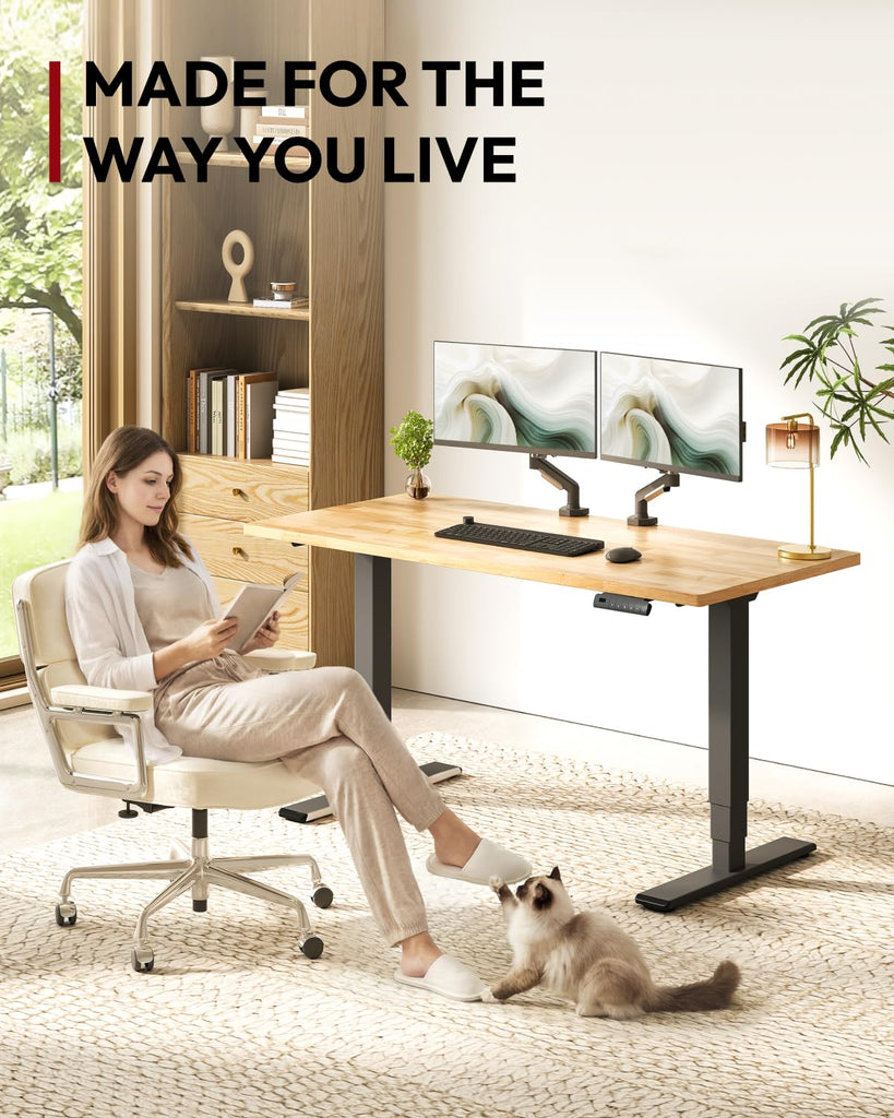 Solid Wood Dual Motor Standing Desk-48"x24"-Original/Black