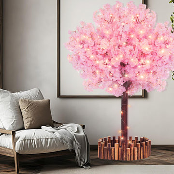 5 FT Pink Artificial Cherry Blossom Tree with LED Lights, 6 Trunks