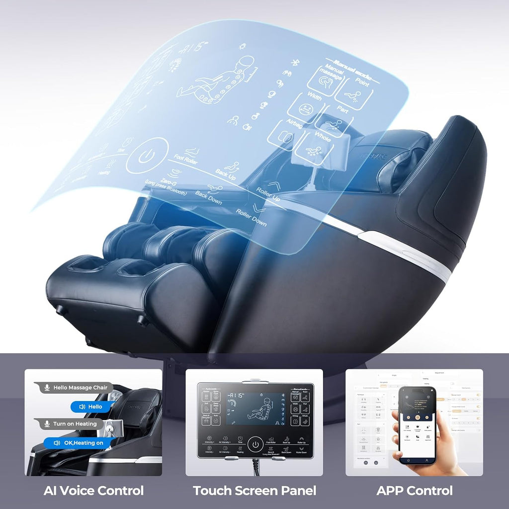 Massage Chair, Zero Gravity SL-Track 4D Shiatsu Massaging Chairs, Auto Body Scan, Foot Rollers, 12+6 Modes, Heat