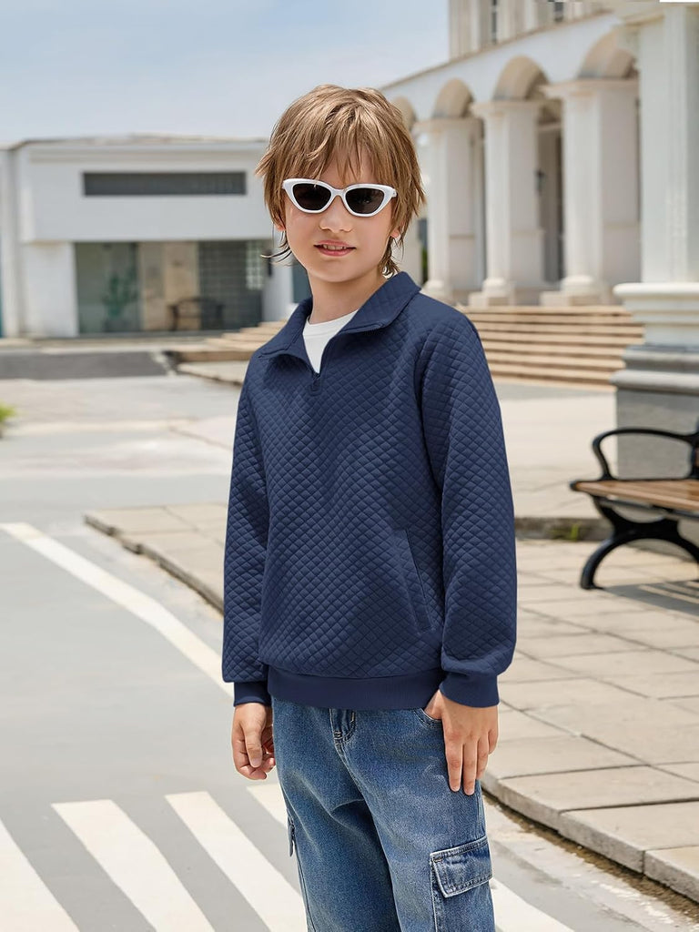 Boys Quarter Zip Quilted Sweatshirts Pullover