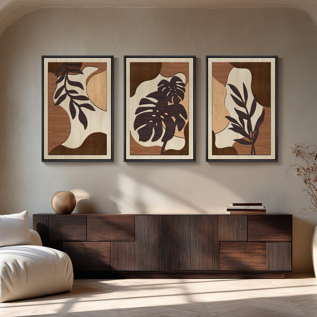 Large Framed 3D Wood Boho Tropical Wall Decor, 24x36 Inch