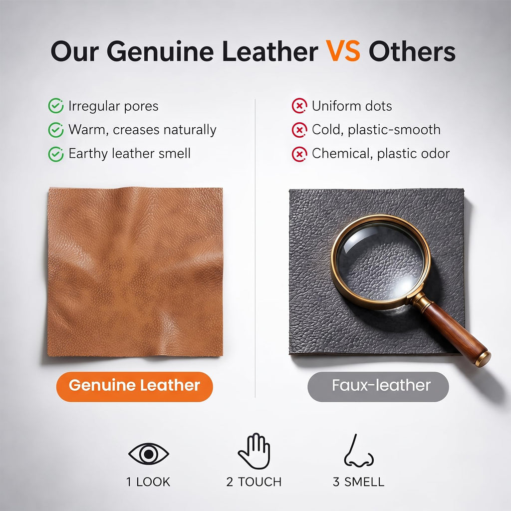 Genuine Leather Square Ottoman, Pouf (Brown, Square)