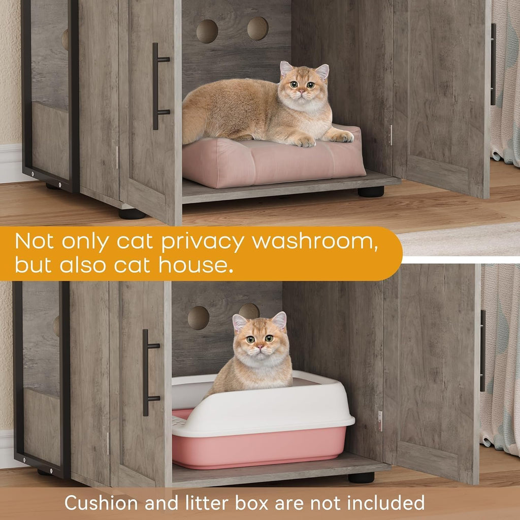 Cat Litter Box Enclosure with 3 Metal Storage Shelves