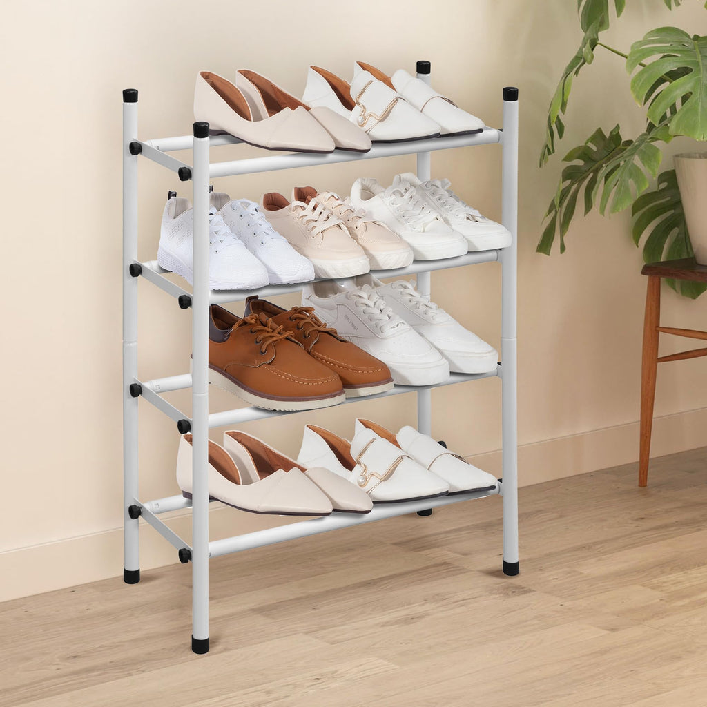 Expandable Shoe Rack for Closet, 16 Pairs White 4 Tier