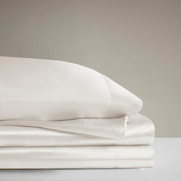 Mulberry Silk Seamed in Middle Sheet Set - 30 Momme Silk Moisture Cooling - Ivory | Set Upto 15 Inch
