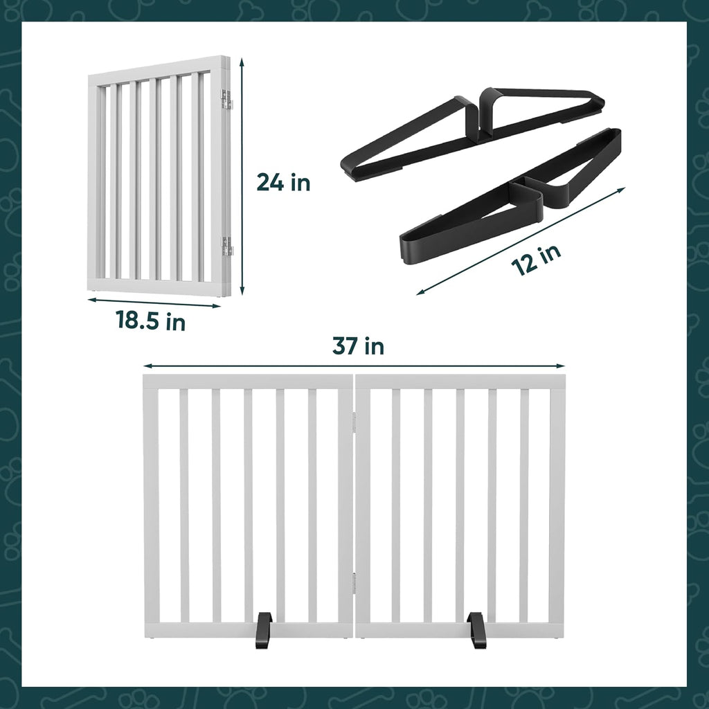 Bamboo Dog Gates Indoor 2-Panel Freestanding Puppy Gates for The House with 2 Metal Stands 24" H Folding Wood Pet