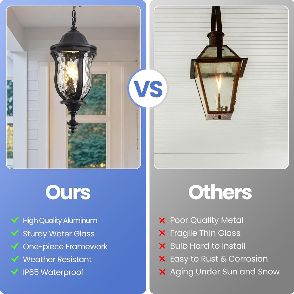 Large Outdoor Pendant Light Fixtures, 23.6'' Exterior Hanging Lantern Porch Light Adjustable