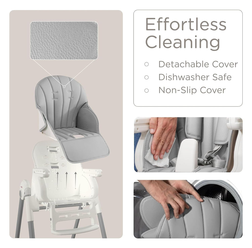 3-in-1 Foldable & Portable Baby High Chair with 2 Lockable Wheels(Grey) | 7 Height & 4 Recline Adjustable High Chairs