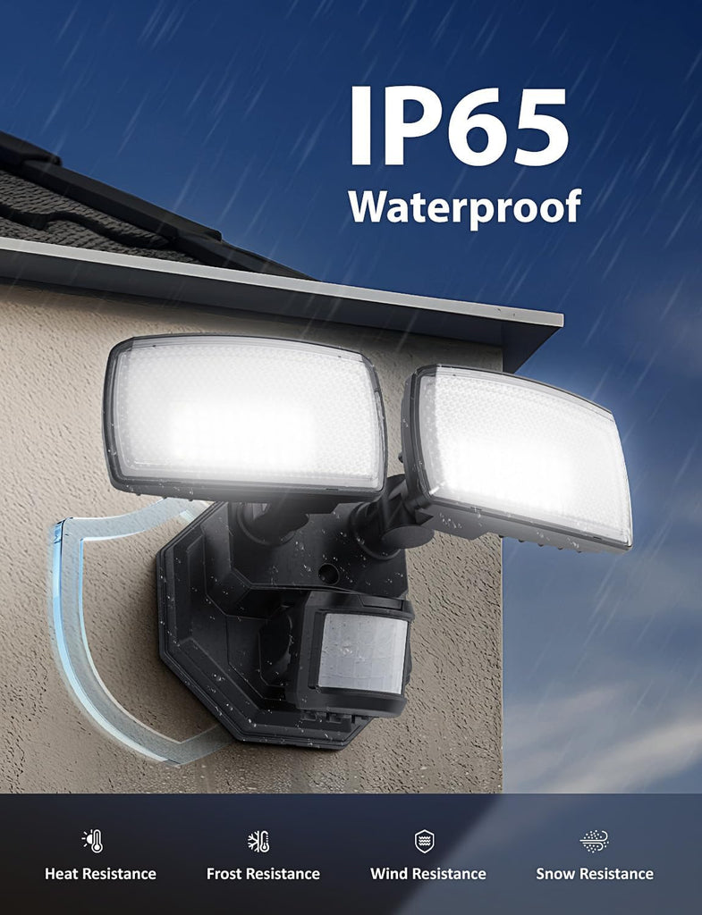 32W 2 Head Motion Sensor Outdoor Lights, 3200LM 6500K Hardwired LED Security Light, Dusk to Dawn, Motion Detector