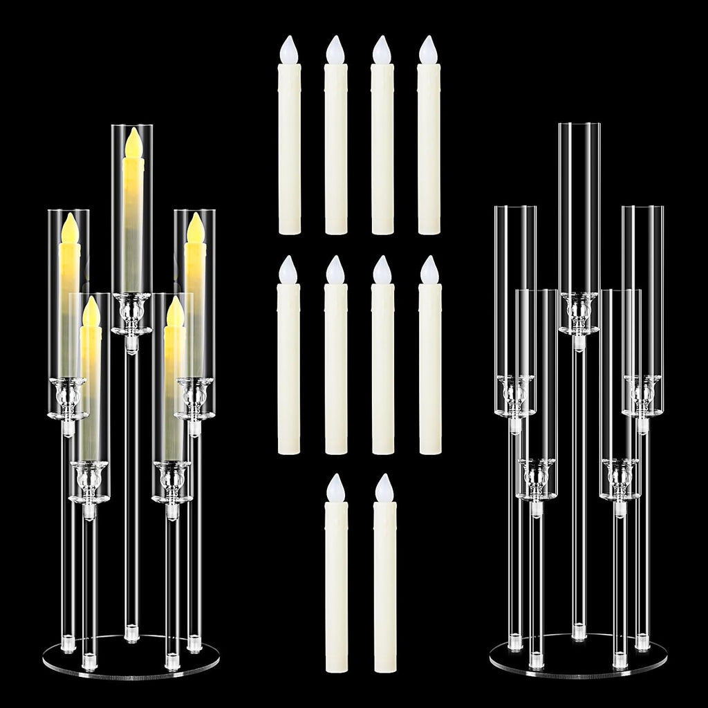 2Pcs 26.8'' Acrylic Candelabra Centerpieces,Clear 5 Arms Candlesticks Holder with Acrylic Shade for Candlelight