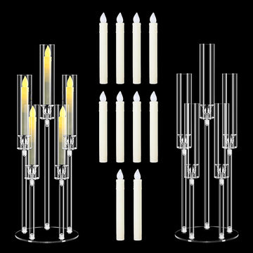2Pcs 26.8'' Acrylic Candelabra Centerpieces,Clear 5 Arms Candlesticks Holder with Acrylic Shade for Candlelight
