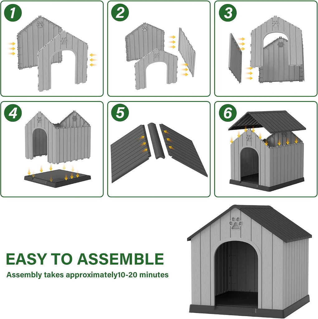 Large Dog House for Outdoor & Indoor, Waterproof Puppy Shelter with Air Vents & Elevated Floor, Easy Assemble Sturdy