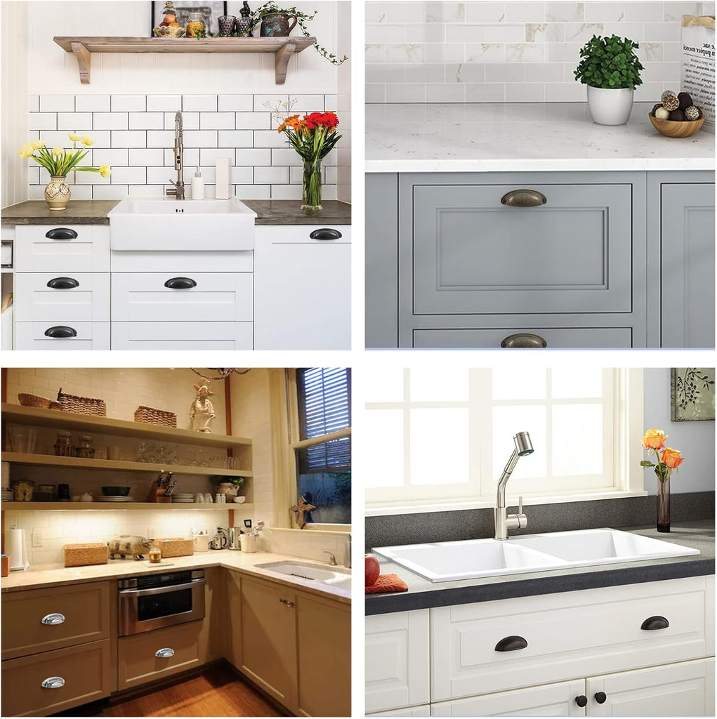 10Pcs 3.5Inch Hole Spacing Cup Pull Handles, Vintage Farmhouse Style Flat Cabinet Cup Pulls for Drawer/Dresser Bin