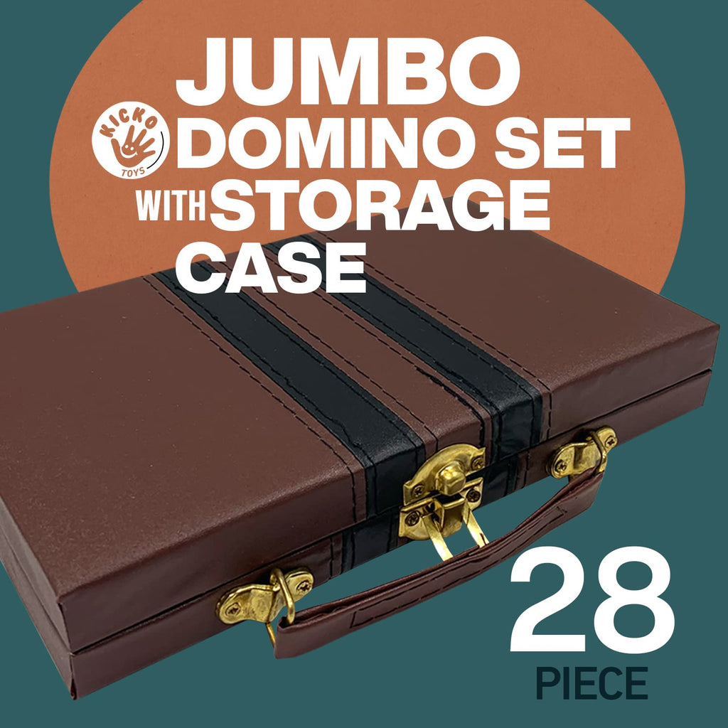 Premium Classic Domino Set - Jumbo - Double Six - 28 Thick Pieces in Durable Wooden Vegan Leather Box for Boys - Set of 28