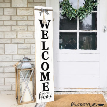 Large Vertical Welcome Sign for Front Door Porch, 47x10 Inch Solid Wood Farmhouse Porch Decor, 3D Raised Letters