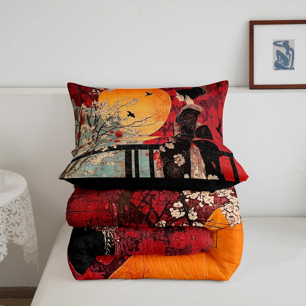 Japanese Style Comforter Set, Cherry Blossoms Down Comforter