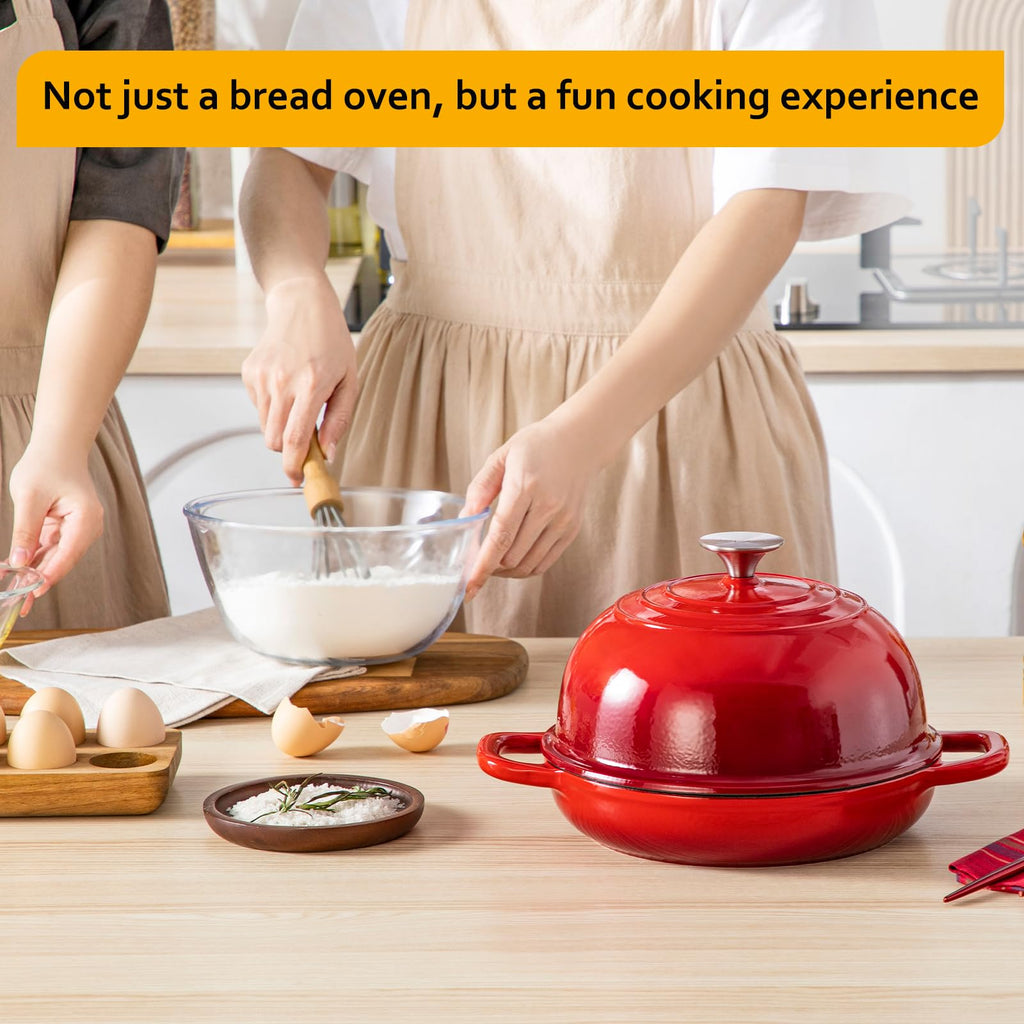 5 QT Enameled Cast Iron Dutch Oven for Bread Baking with Dome Lid