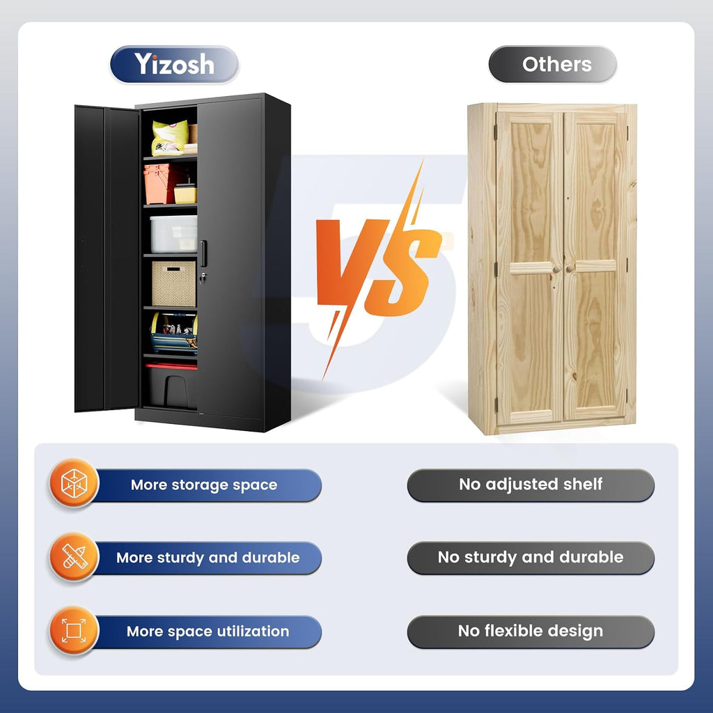 Metal Garage Storage Cabinet with 2 Doors and 5 Adjustable Shelves - 71" Steel Lockable File Cabinet,Locking Tool