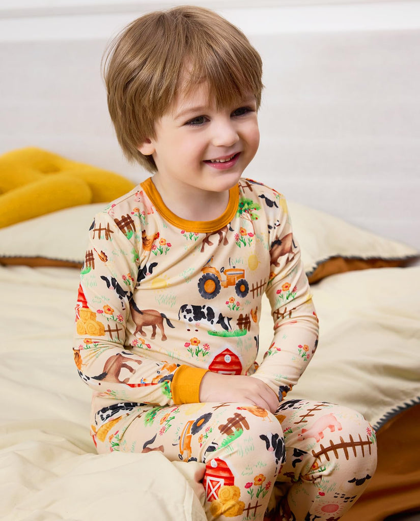 Bamboo Viscose Toddler Kids Pajamas Set, Long Sleeve Boys
