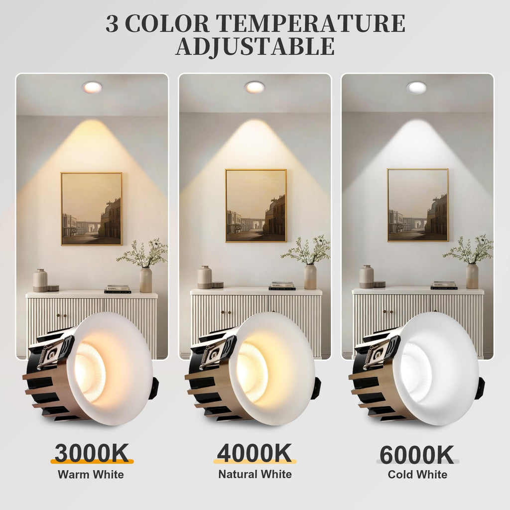 3 Inch LED Recessed Lights, Dimmable, 3CCT, CRI98, Trimless Ceiling Light