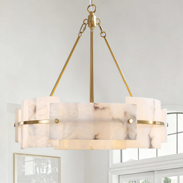 22" Gold Alabaster Chandelier 4-Light Modern Natural Marble Light Fixture