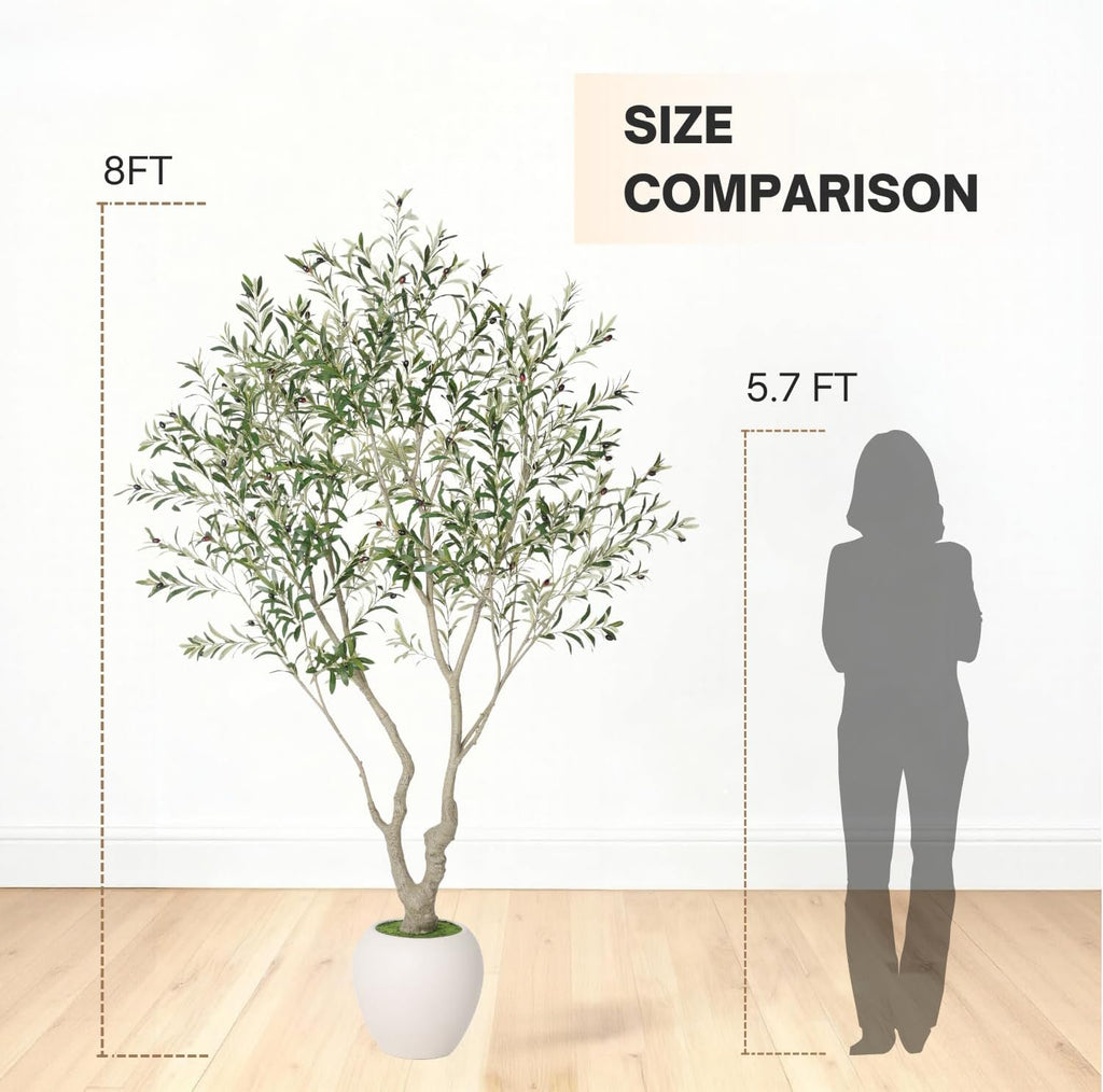 Olive Tree Tall Faux Potted Plant White Pot (8FT)