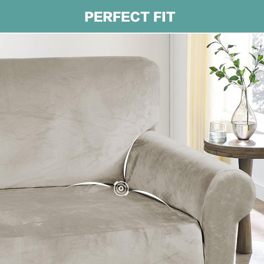 Velvet Couch Covers Sofa Covers for 3 Cushion Couch Stretch Sofa Slipcovers with Non Slip Elastic Bottom Furniture