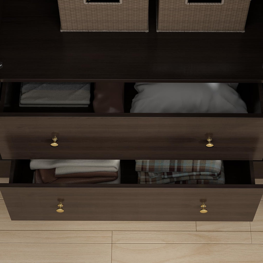 Large Bedroom Wardrobe Closet with 1 Mirror & 2 Drawers, 70.9" H Tall Armoire Clothes Closet with Doors and Shelves
