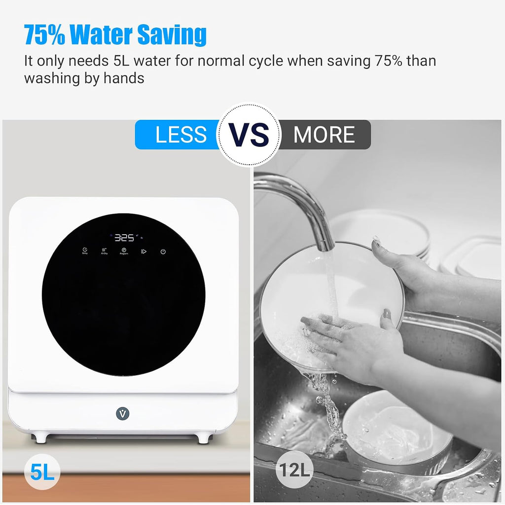 Portable Countertop Dishwasher with 5L Built-in Water Tank, Dishwasher 6 Washing Programs, Glass Door Dishwasher