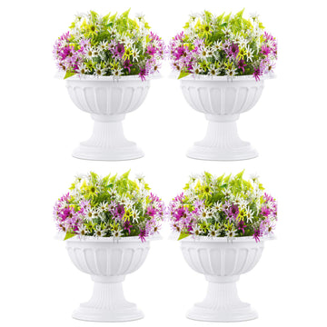 Classic Plastic Urn Planter: 4 Pcs 10.23 Inch Pedestal Pot for Porch