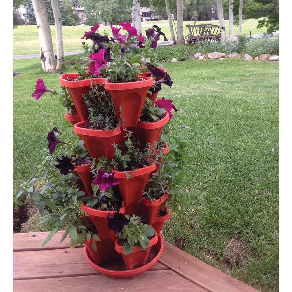 Vertical Garden Planter 4 Tier Stackable System 16 Plants, Space Saving Herb, Strawberry & Food Crop Planter with