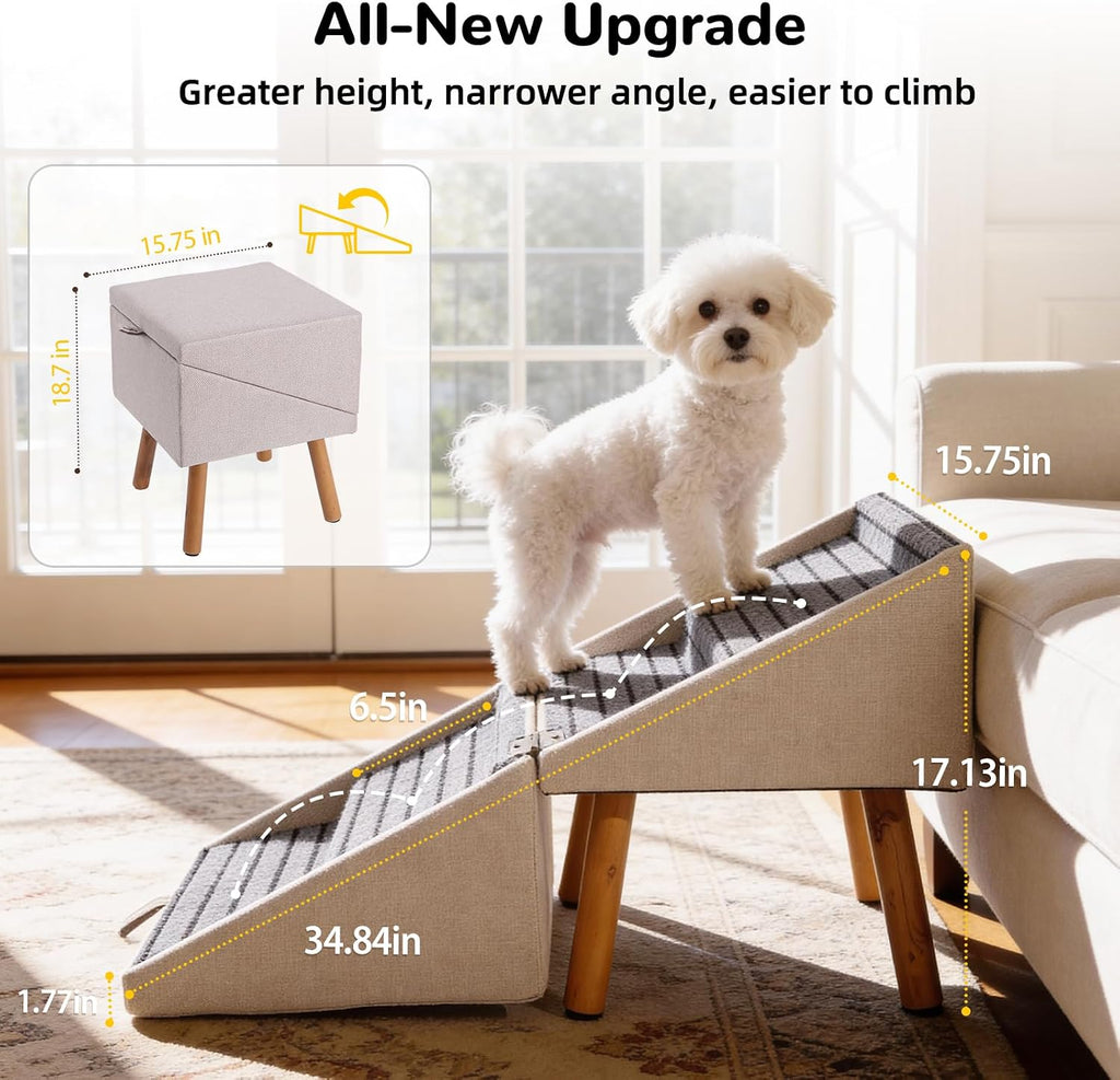Dog Stairs for Small Dogs, 2-in-1 Dog Safety Ramp and Ottoman, 17.13" H