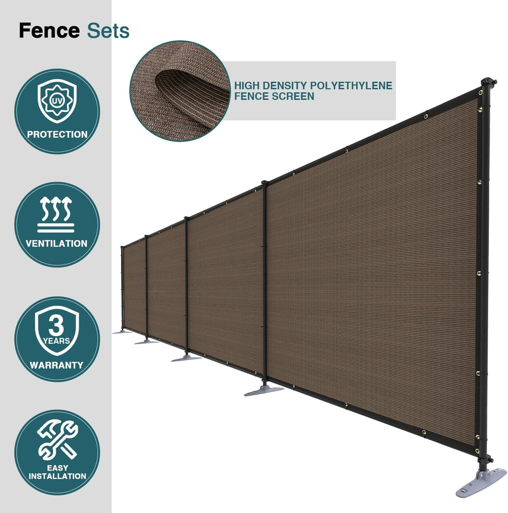 6'Hx24'L Privacy Fence Set with Poles and Rails Ground Spikes Fence Kit for Yard Garden Pool (Brown)