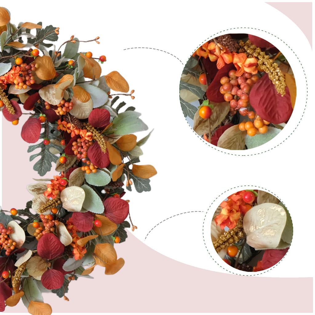 24 Inch Fall Wreath with Berries Eucalyptus for Front Door