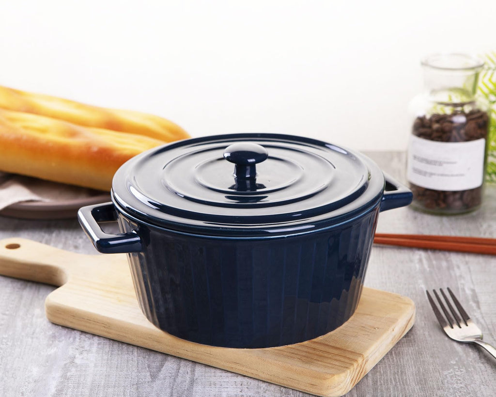 Blue Colorful Ceramic Casserole Dish with Lid, 1 Quart Ceramic Casserole Pan for Bakeware Oven