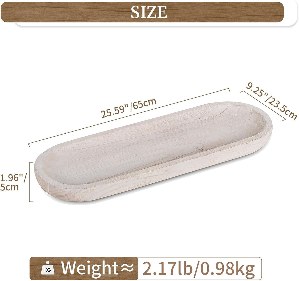 Decorative Bowl Large Wooden: 25.5" Extra Long Wood Dough Bowls for Entry Way Table - Farmhouse Coffee Table Decor