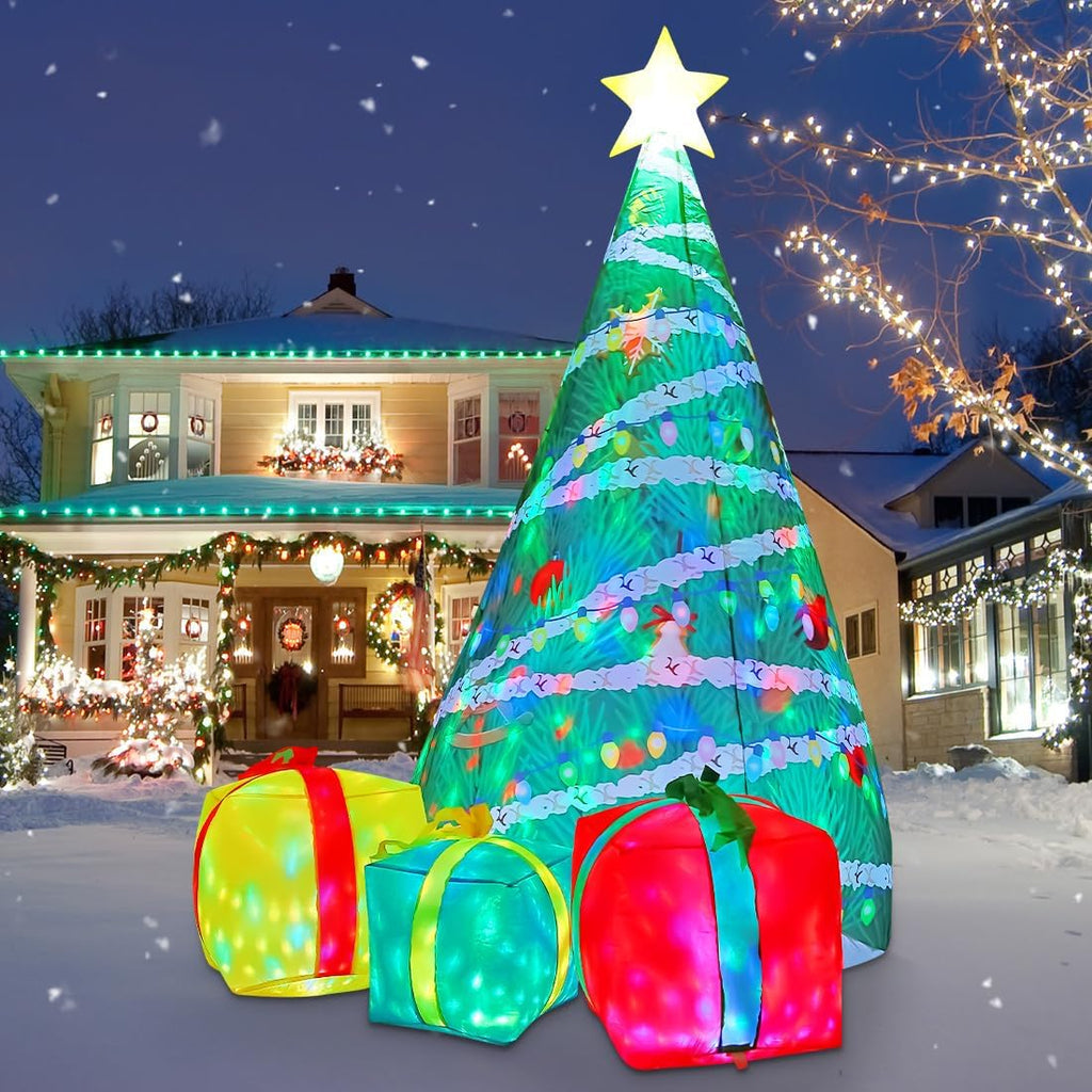 7 FT Christmas Inflatables Tree Outdoor Decorations Blow Up Yard Present Box with Built-in LEDs for Indoor Party