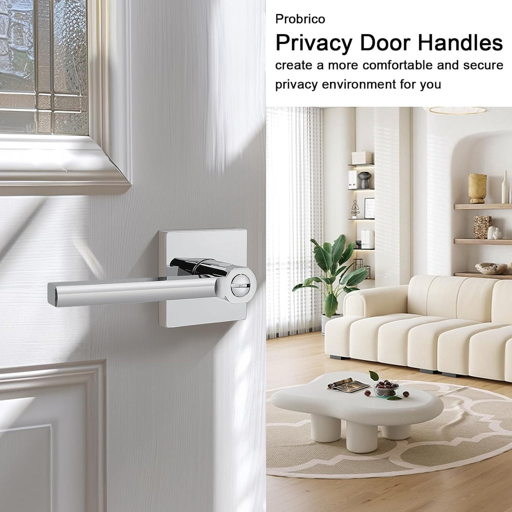5 Packs Polished Chrome Door Handles Interior Door knob Privacy Lever Square Keyless Lock Right & Left Side Door Lock