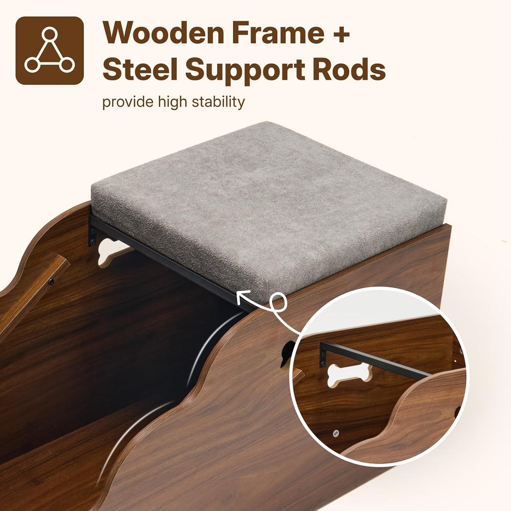 Dog Stairs for Bed Couch with Storage, 4-Step Wooden Dog Ramp 17''H
