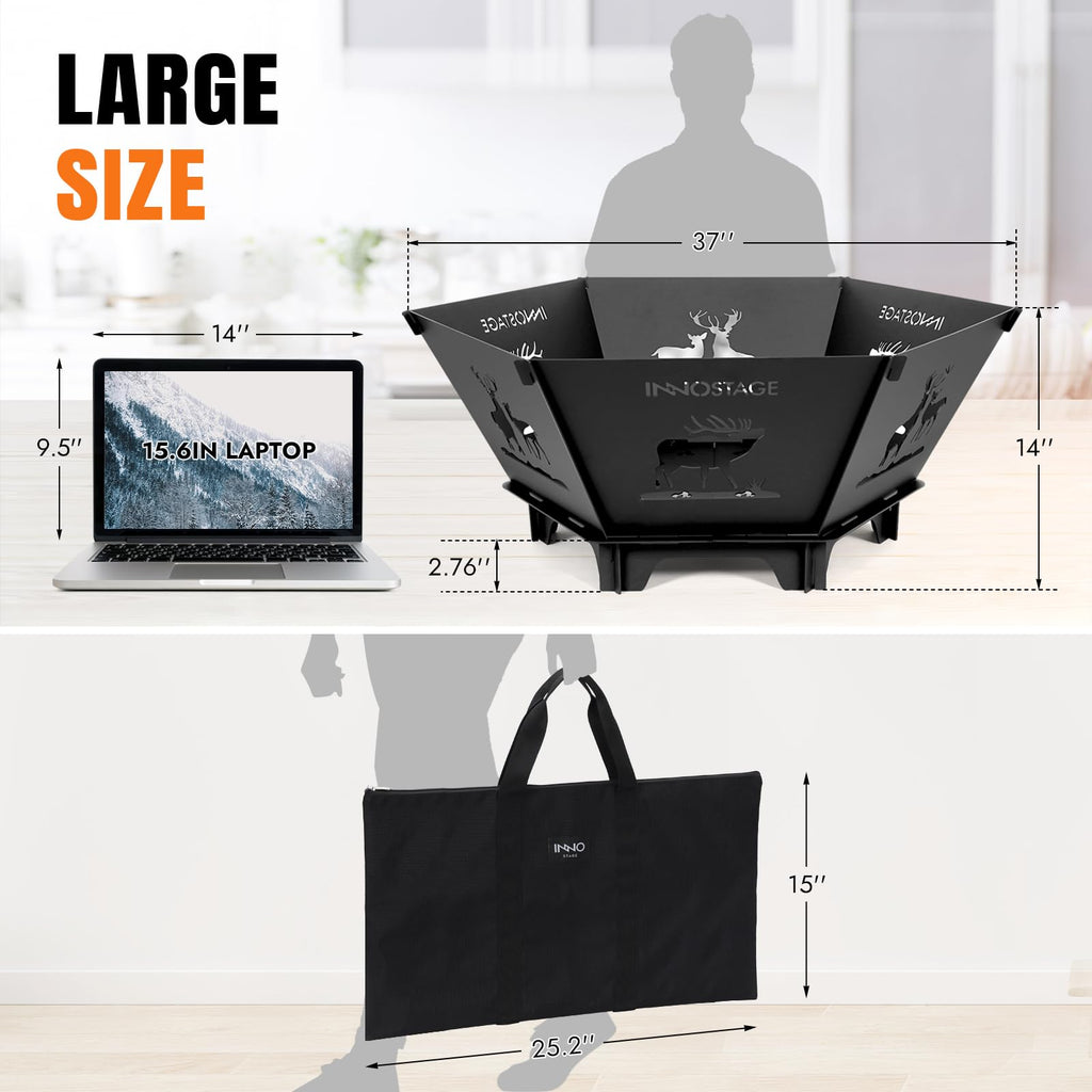 37Inch Collapsible Fire Pit for Camping with Tote Bag