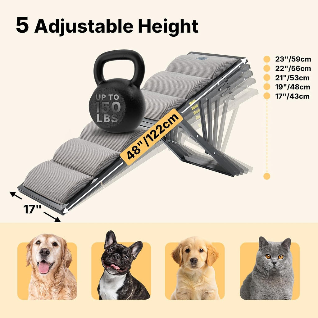 Foldable Dog Ramp for Bed Couch Large Dogs, Adjustable 17-23'' High