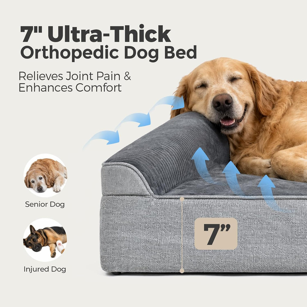 XXL Orthopedic Dog Bed for Large Senior Dogs 52 x 36 x 7 Inch, 7 Inch Thick Memory Foam, Waterproof Washable Cover