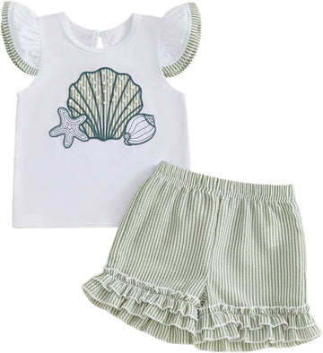 Toddler Girl Summer Clothes Baby Girl Ruffle Shirt Top and Shorts Set Beach 2 Piece Outfits