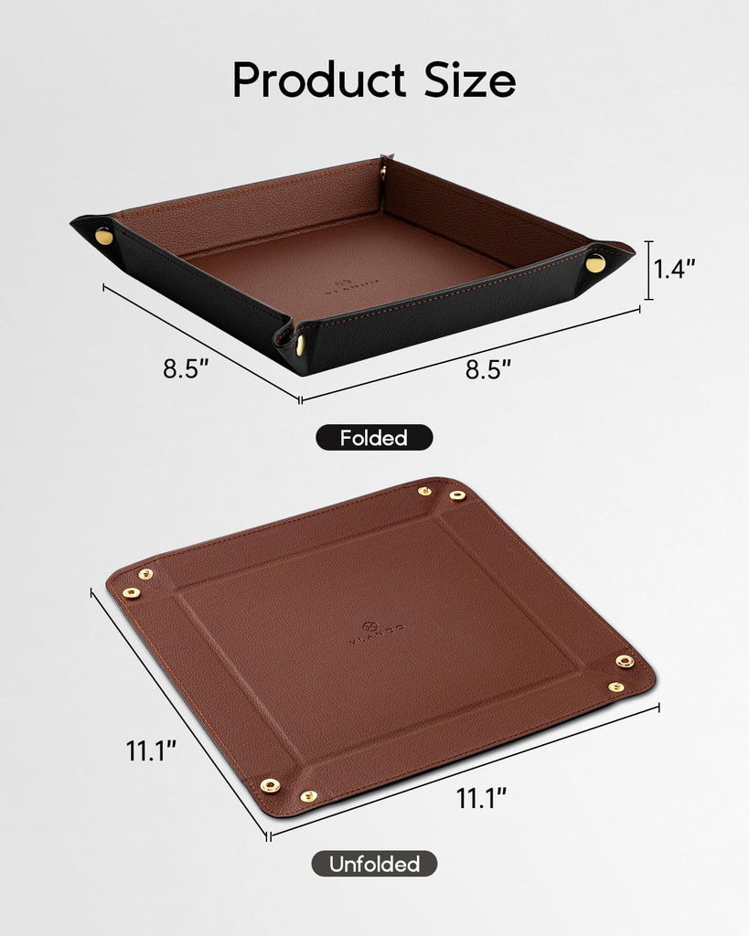 Valet Tray Organizer, Foldable PU Leather Catchall Tray, Brown